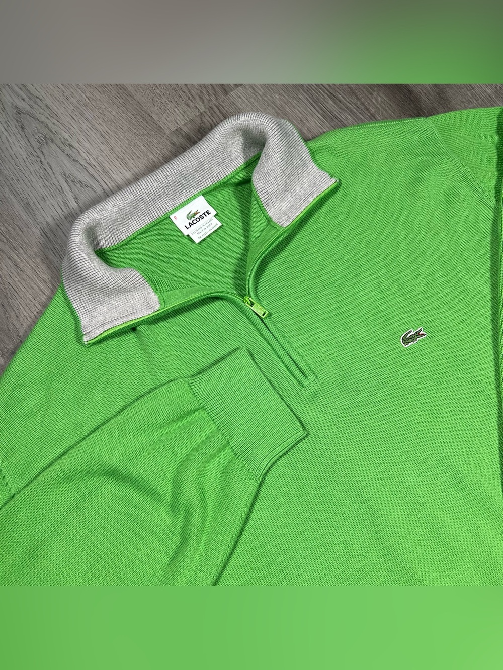Lacoste Mens Size 8 3XL Green Knit Cotton Quarter Zip Long Sleeve Sweater Logo